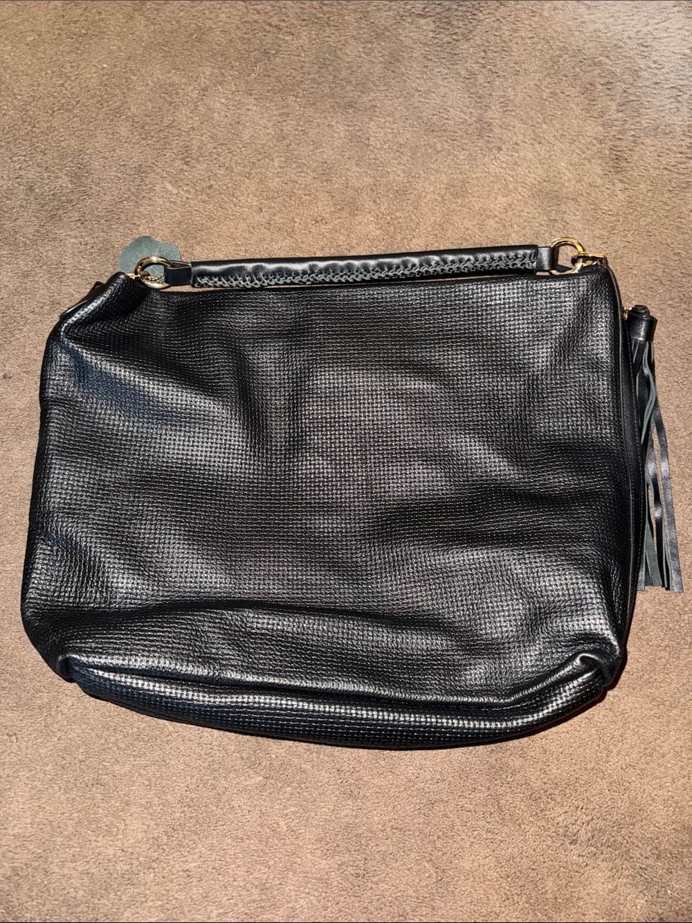 Classic Black Women's Shoulder Bag - Soft Textured Leather